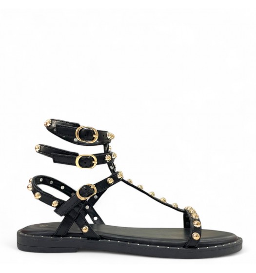 Flat Studded Gladiator sandals in Black