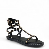 Flat Σανδάλια Gladiator με Τρούκς σε Μαύρο