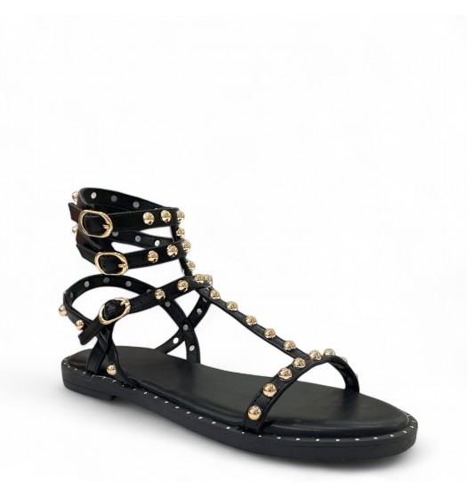 Flat Studded Gladiator sandals in Black
