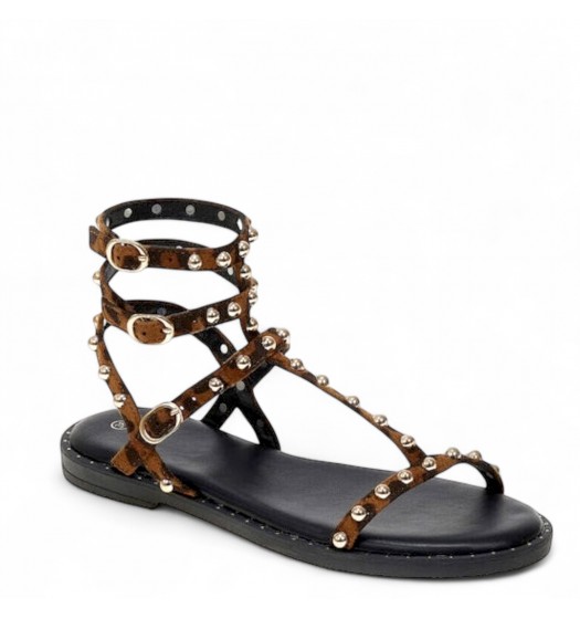 Flat Σανδάλια Gladiator με Τρούκς σε Leopard