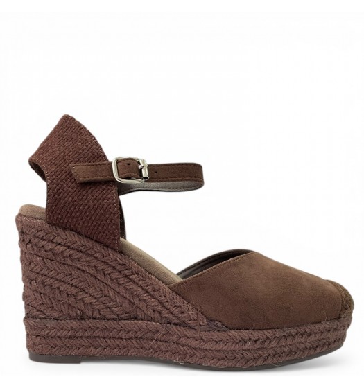 Εσπαντρίγιες Πλατφόρμες με Μπαρέτα και Suede Υφή-Καφέ