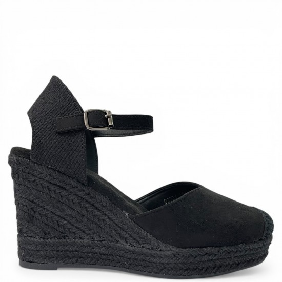 Εσπαντρίγιες Πλατφόρμες με Μπαρέτα και Suede Υφή-Μαύρο