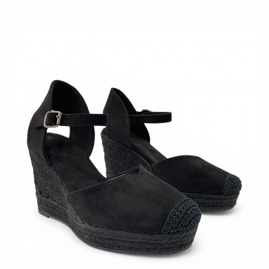 Εσπαντρίγιες Πλατφόρμες με Μπαρέτα και Suede Υφή-Μαύρο