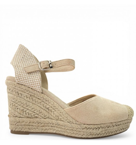 Εσπαντρίγιες Πλατφόρμες με Μπαρέτα και Suede Υφή-Μπέζ