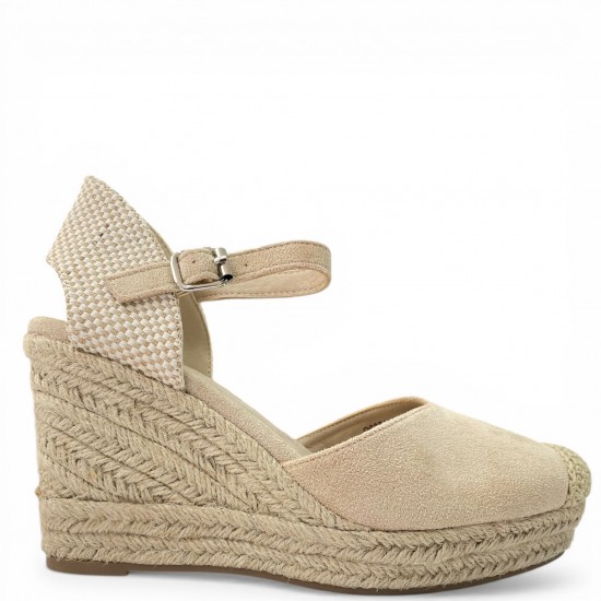 Εσπαντρίγιες Πλατφόρμες με Μπαρέτα και Suede Υφή-Μπέζ