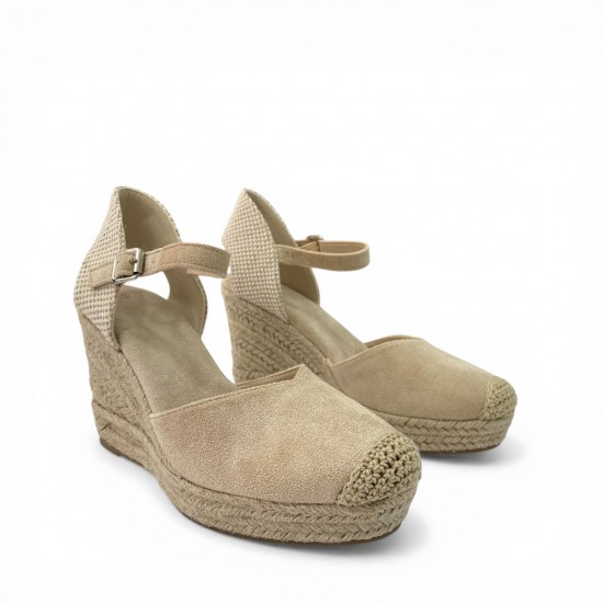 Εσπαντρίγιες Πλατφόρμες με Μπαρέτα και Suede Υφή-Μπέζ