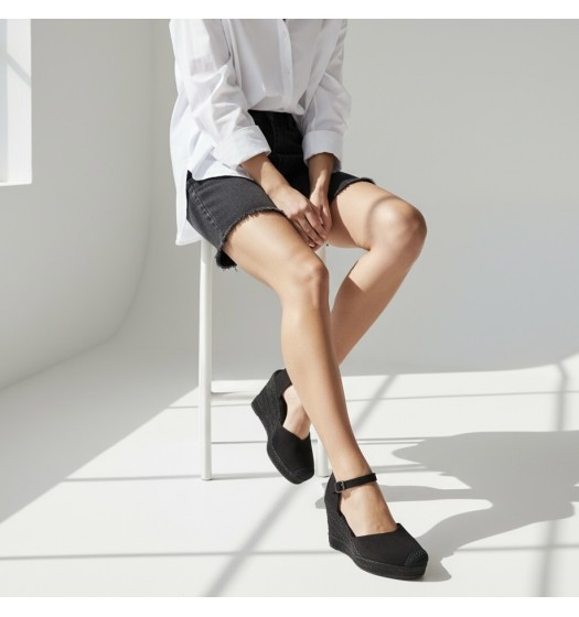 Εσπαντρίγιες Πλατφόρμες με Μπαρέτα και Suede Υφή-Μαύρο