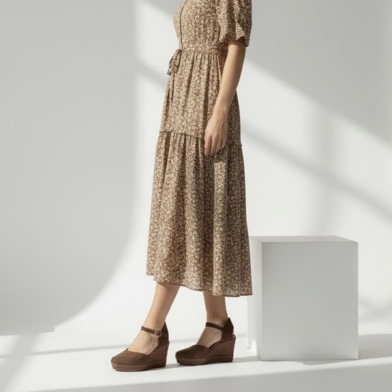 Εσπαντρίγιες Πλατφόρμες με Μπαρέτα και Suede Υφή-Καφέ