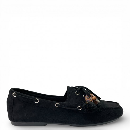 Γυναικεία Suede Μοκασίνια με Ethnic Λεπτομέρειες & Χάντρες – Μαύρο