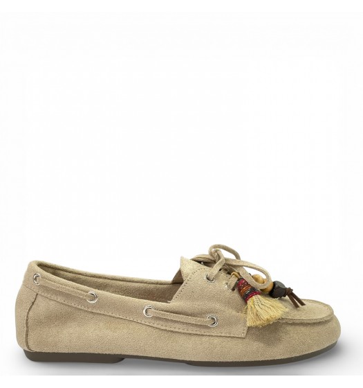 Γυναικεία Suede Μοκασίνια με Ethnic Λεπτομέρειες & Χάντρες – Μπεζ