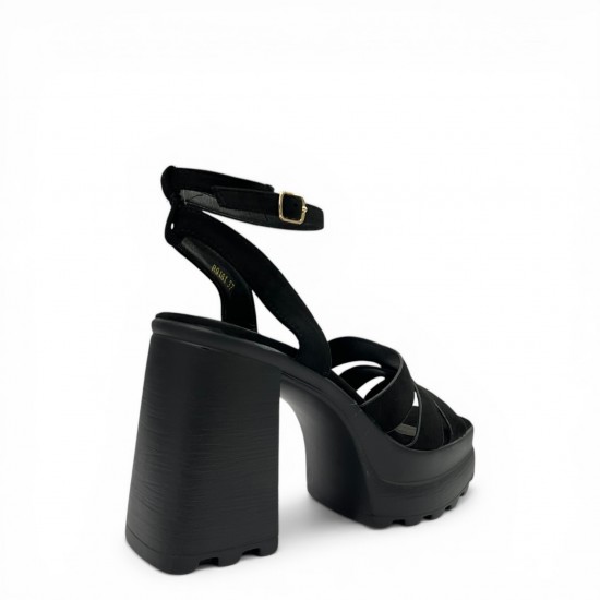 Suede Platform Sandals με Block Heel και Τρακτερωτή Σόλα-Μαύρο