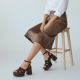Suede Platform Sandals με Block Heel και Τρακτερωτή Σόλα-Καφέ