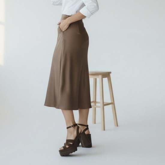 Suede Platform Sandals με Block Heel και Τρακτερωτή Σόλα-Καφέ