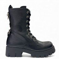 Μαύρες Άρβυλες Δερματίνη με Φερμουάρ & Chunky Τρακτερωτή Σόλα