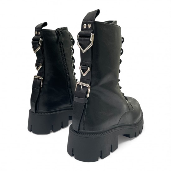 Μαύρες Άρβυλες Δερματίνη με Φερμουάρ & Chunky Τρακτερωτή Σόλα