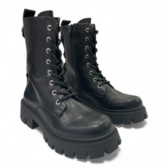 Μαύρες Άρβυλες Δερματίνη με Φερμουάρ & Chunky Τρακτερωτή Σόλα