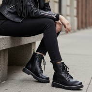 Γυναικείες Μάυρες Αρβύλες με Φερμουάρ & Κορδόνια