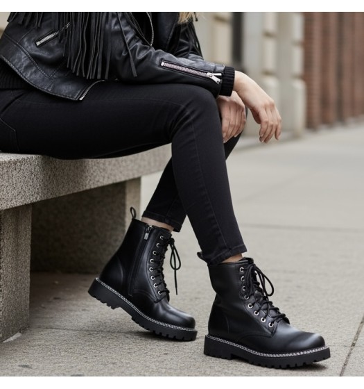 Γυναικείες Μάυρες Αρβύλες με Φερμουάρ & Κορδόνια