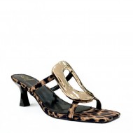 Square toe embellished mules in Leopard