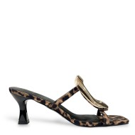 Square toe embellished mules in Leopard
