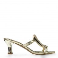 Square toe embellished mules in Gold