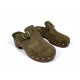 Studded clogs with fur lining Army green