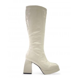 Square toe patent leather boots Biege
