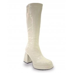 Square toe patent leather boots Biege