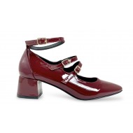 Square toe heels with straps Burgundy