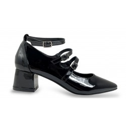 Square toe heels with straps Black