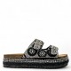 Flatform παντόφλες με boho διακοσμητικά σε Μαύρο