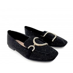 Moccasins with crystals in Black