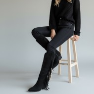 Μπότες Cowboy Suede με Κρόσσια - Μαύρο