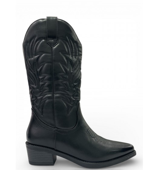 Γυναικείες Cowboy Μπότες Μαύρες με Κέντημα