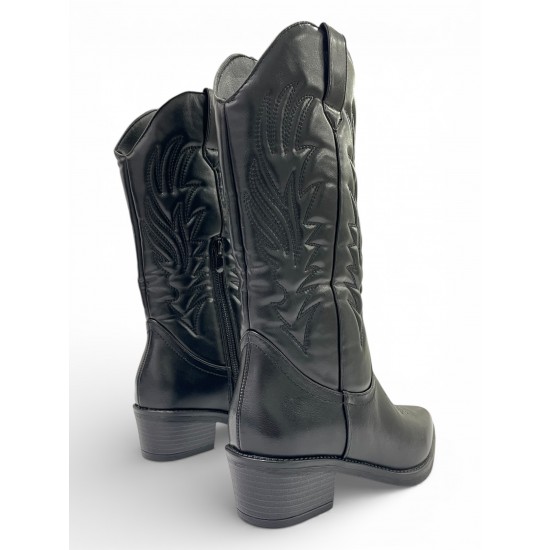 Γυναικείες Cowboy Μπότες Μαύρες με Κέντημα
