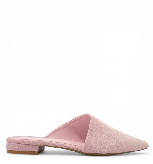 Γυναικεία Suede Mules με Μυτερή Μύτη και Χαμηλό Τακούνι – Dusty Pink