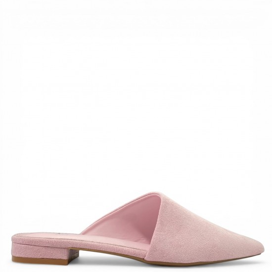 Γυναικεία Suede Mules με Μυτερή Μύτη και Χαμηλό Τακούνι – Dusty Pink