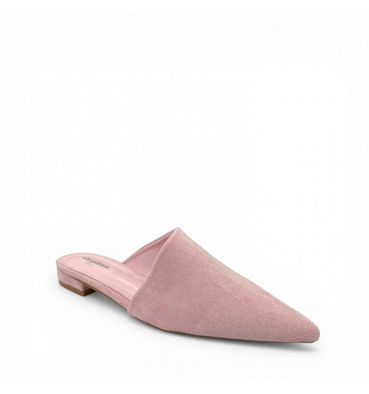 Γυναικεία Suede Mules με Μυτερή Μύτη και Χαμηλό Τακούνι – Dusty Pink