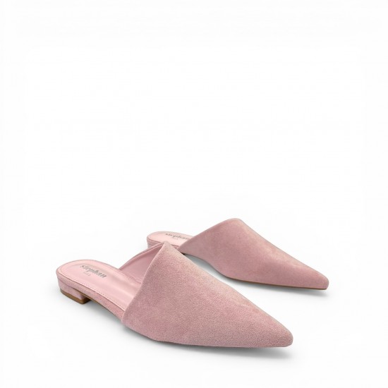 Γυναικεία Suede Mules με Μυτερή Μύτη και Χαμηλό Τακούνι – Dusty Pink