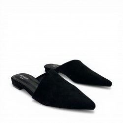 Γυναικεία Suede Mules με Μυτερή Μύτη και Χαμηλό Τακούνι – Μαύρο