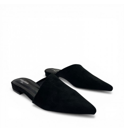 Γυναικεία Suede Mules με Μυτερή Μύτη και Χαμηλό Τακούνι – Μαύρο