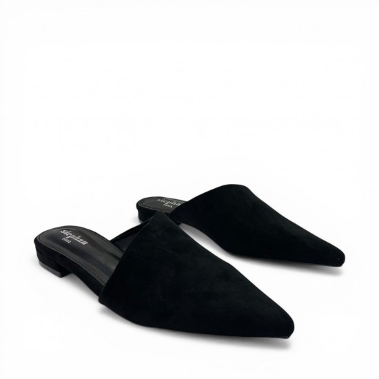 Γυναικεία Suede Mules με Μυτερή Μύτη και Χαμηλό Τακούνι – Μαύρο
