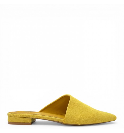 Γυναικεία Suede Mules με Μυτερή Μύτη και Χαμηλό Τακούνι – Κίτρινο