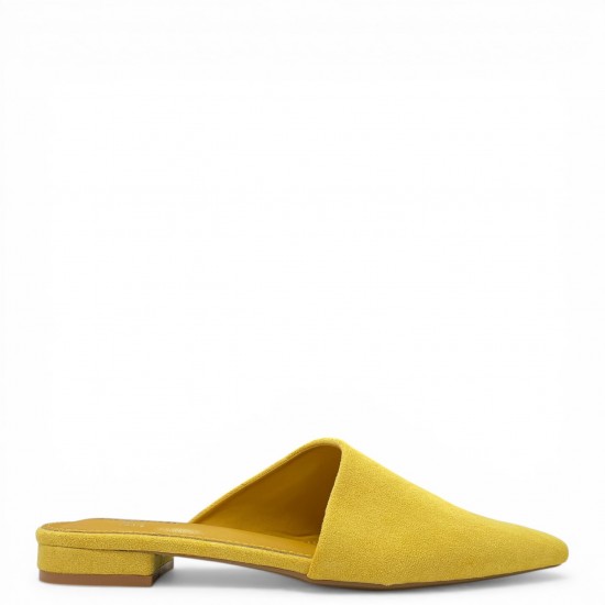 Γυναικεία Suede Mules με Μυτερή Μύτη και Χαμηλό Τακούνι – Κίτρινο