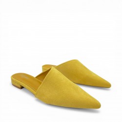 Γυναικεία Suede Mules με Μυτερή Μύτη και Χαμηλό Τακούνι – Κίτρινο