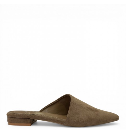 Γυναικεία Suede Mules με Μυτερή Μύτη και Χαμηλό Τακούνι – Καφέ