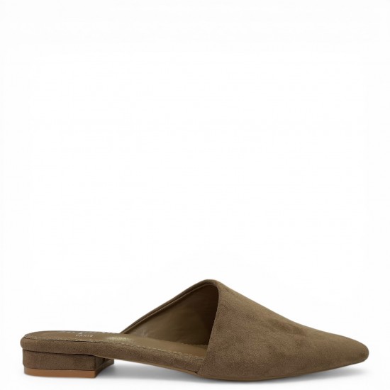 Γυναικεία Suede Mules με Μυτερή Μύτη και Χαμηλό Τακούνι – Καφέ
