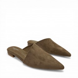 Γυναικεία Suede Mules με Μυτερή Μύτη και Χαμηλό Τακούνι – Καφέ
