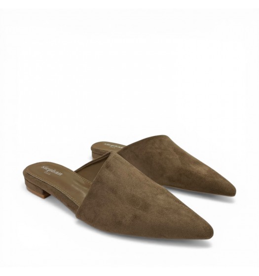 Γυναικεία Suede Mules με Μυτερή Μύτη και Χαμηλό Τακούνι – Καφέ