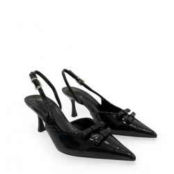 Open heel pointed patent leather pumps in Black